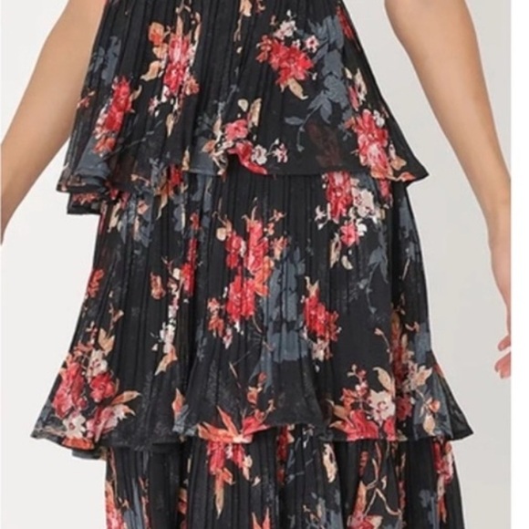 Lulus | Tier to Stay Black Floral Print Tiered Tie-Strap Midi Dress size M New - Picture 3 of 16